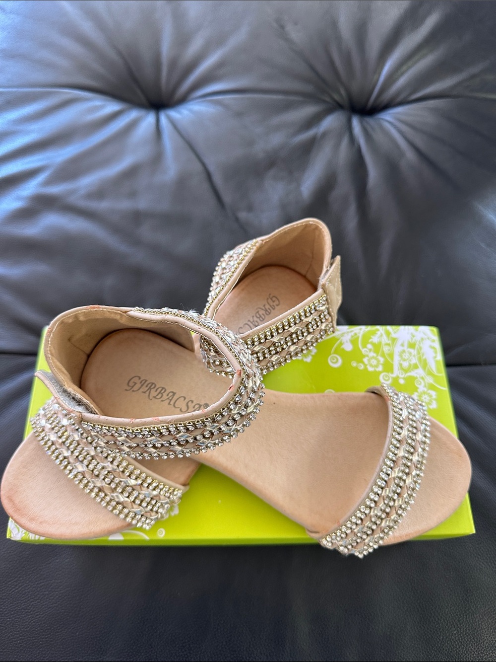 Girls' Blush Crystal-Embellished Ankle-Strap Sandals